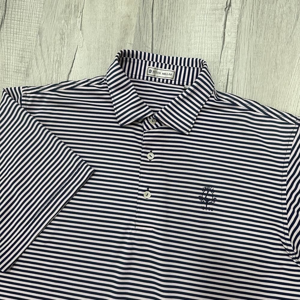 Peter Millar Polo Men's Large Pink Striped Performance Shirt Linville Golf Club